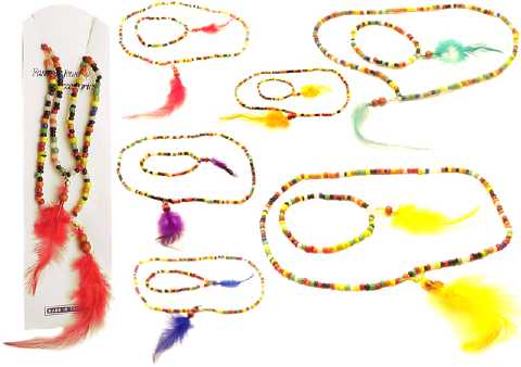 Assorted Color Necklace Bracelet Set With Feathers NB2318