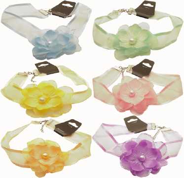Assorted Pastel Color Flower Choker Necklace NC299
