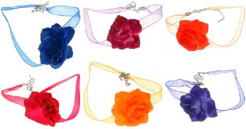 Assorted Color Choker Necklace With Cloth Flower NC3026