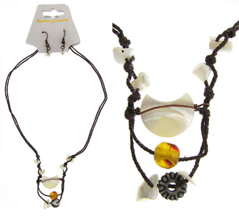 Linen Cord Shell Necklace Earring Set NE1221