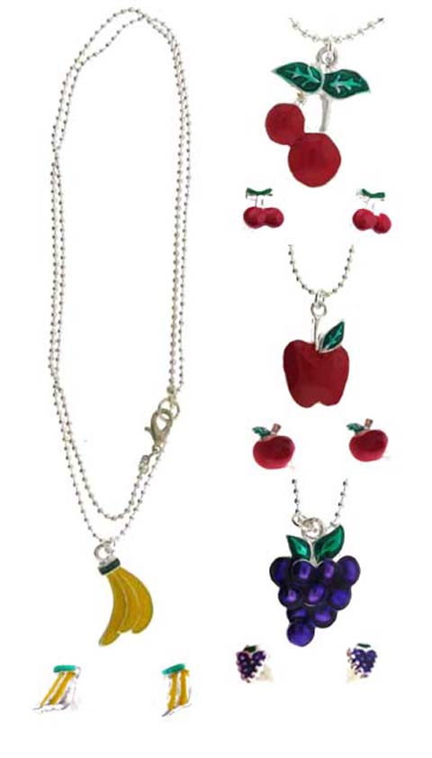 Silvertone Fruit Pendant Necklace Earring Set NE128A