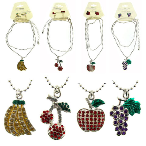 Rhinestone Fruit Pendant Necklace Earring Set NE129A