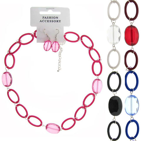Assorted Color Gem Look Necklace Earring Set NE177A