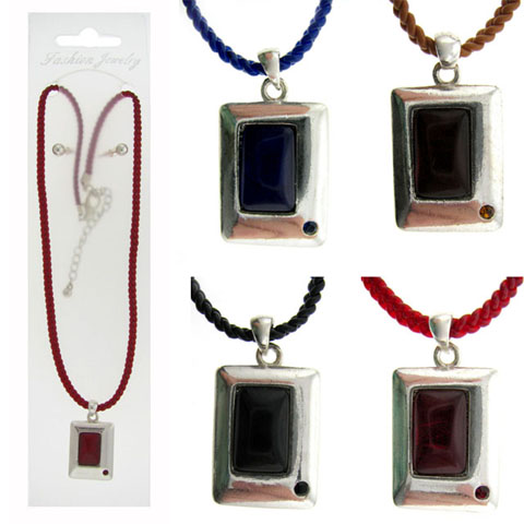 Braided Cord Silvertone Pendant Necklace Earring Set NE7655