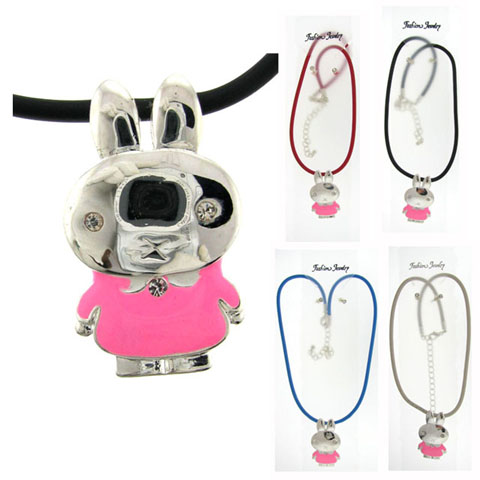 Assorted Color Rabbit Pendant Necklace Earring Set NE840A