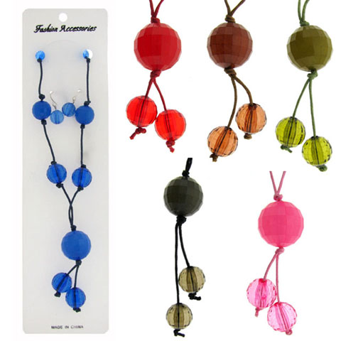Assorted Color Acrylic Bead Necklace Earring Set NE9030A