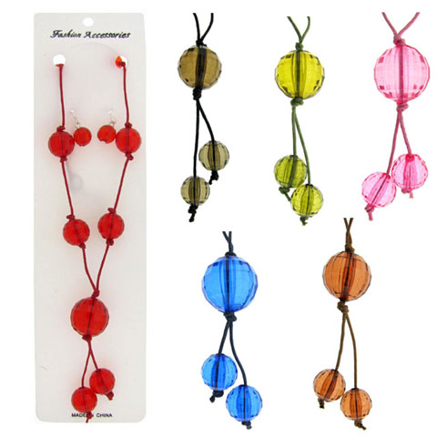Assorted Color Acrylic Bead Necklace Earring Set NE9031A