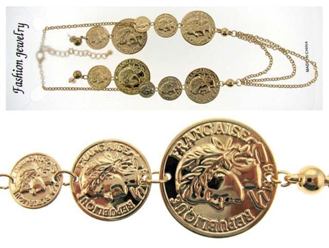 Goldtone Coin Look Necklace Earring Set NE9562