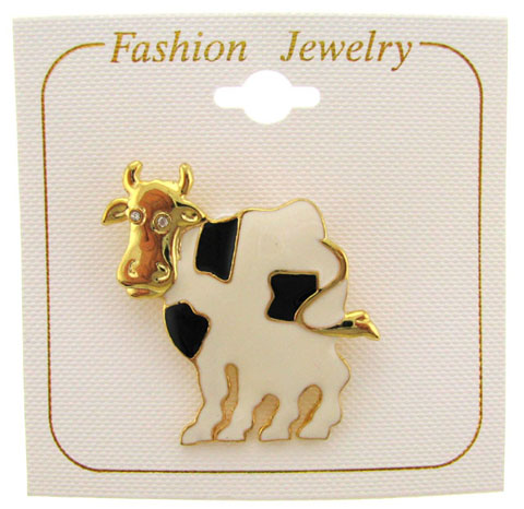 Goldtone Enameled Cow Pin P2958
