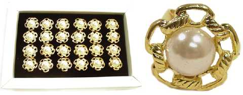Goldtone And Faux Pearl Ring Unit R1096