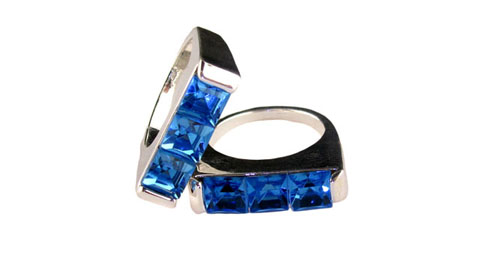 Silvertone And Blue Crystal Ring R17969A