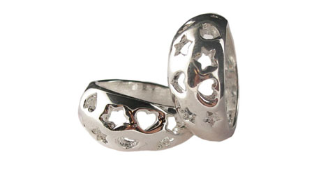 Silvertone Pierced Hearts & Stars Pattern Ring R18982A