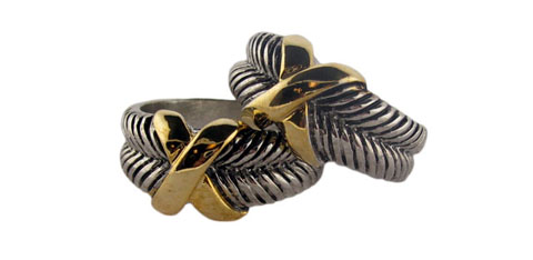 Gold & Silvertone "X" Pattern Ring R19295B