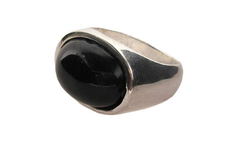 Silvertone Ring With Black Acrylic 