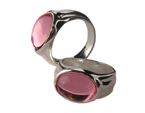 Silvertone Ring With Pink Acrylic 