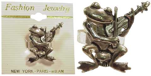 Silvertone Frog Playing Violin Ring R9257A