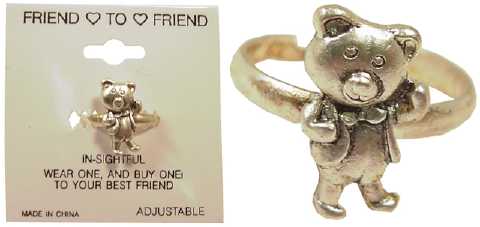 Silvertone Teddy Bear Ring R968A