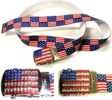 Jeweled American Flag Fabric Belt 6BLT3149