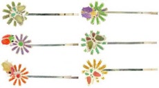 Silvertone and Enamel Flower and Bug Bobby Pin 6BP97062A