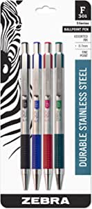 Zebra Pen F-301 Retractable Ballpoint Pen, Stainless Steel