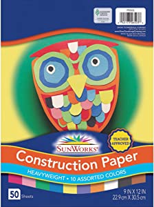 SunWorks 6503 Construction Paper, 58 lbs, 9 x 12, Assorted,