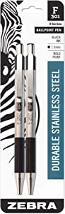 Zebra Pen F-301 Retractable Ballpoint Pen, Stainless Steel