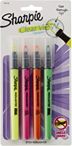Sharpie Clear View Highlighter Stick, Assorted, 4/Pack