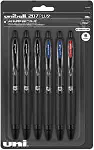 uni-ball 207 Plus+ Retractable Gel Pens 6 Pack in Assorted C