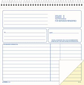 TOPS 2-Part Carbonless Bill for Services Rendered Book