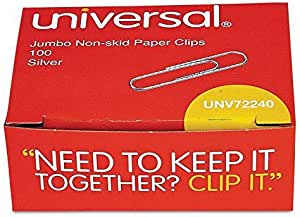 Universal Nonskid Paper Clips, Wire, Jumbo, Silver-100 Count