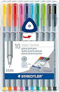 Staedtler Triplus Fineliner Pens, Pack of 10, Assorted Color