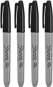 Permanent Markers, Fine Point, Black Ink, 4 Count