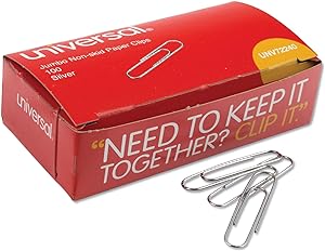 Universal A7072240 Nonskid Paper Clips - Jumbo, Silver