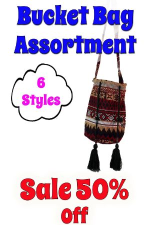 Wholesale Lot of 12 Assorted Woven Bucket Bags - SAVE 50%