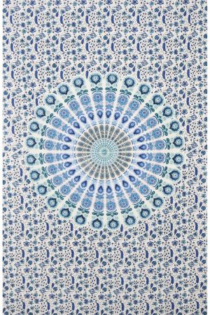 30 Blue Plume Mandala Tapestry Packaged Zest 4 Life 52x80