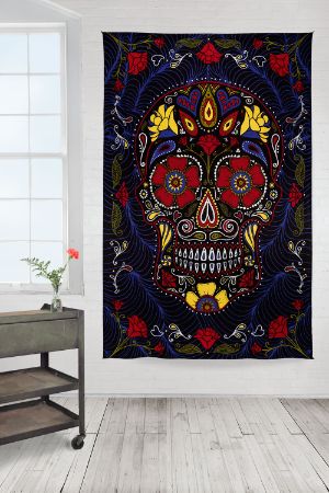  3D Sugar Skull Tapestry 60x90 Black - 6 pieces