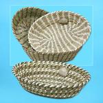 Straw and Plastic Oval Basket 14.25