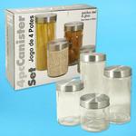 4pc GLASSwSTAINLESS STEEL LID CANISTER SET