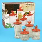 4pc GLASS/CERAMIC ROOSTER DESING CANISTER SET